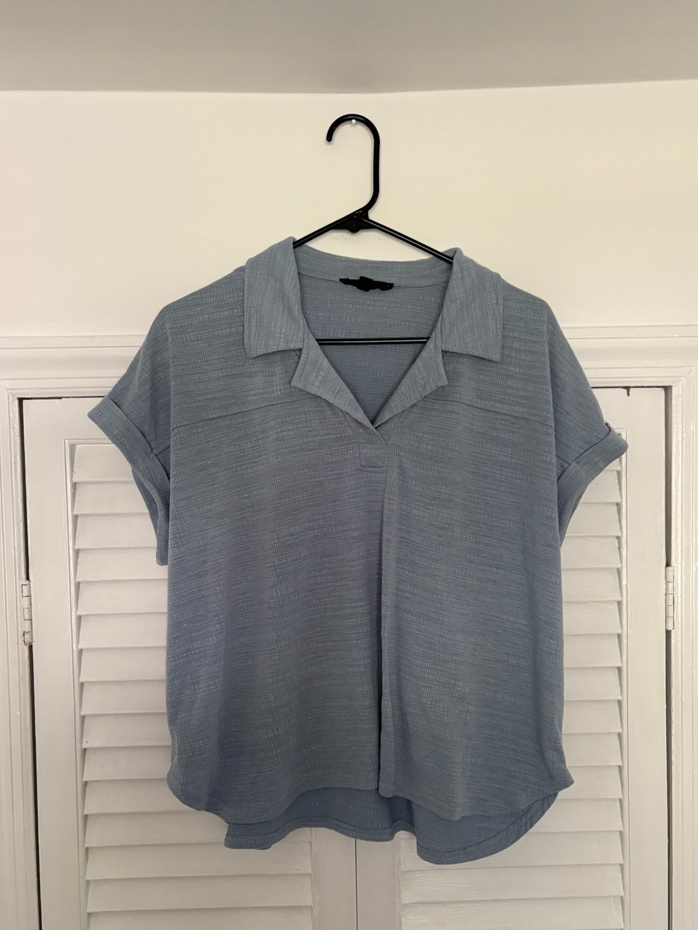 Rebecca Taylor Dusty Blue Short-Sleeve Camp Collar Blouse